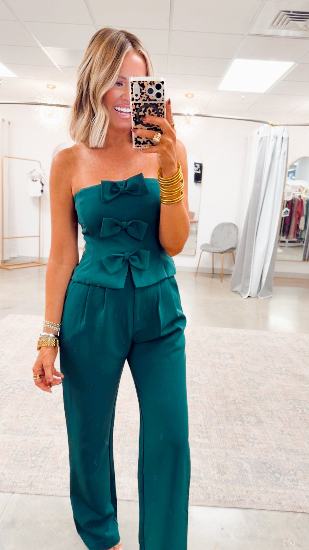 Evelina Bow Tube Top & Pants Set-Forest Green