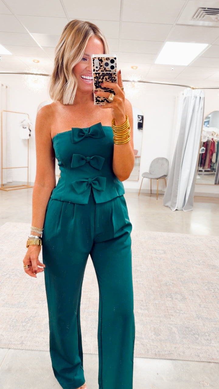 Evelina Bow Tube Top & Pants Set-Forest Green