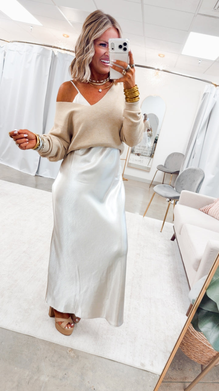 Satin Reverie Dress Set-Taupe