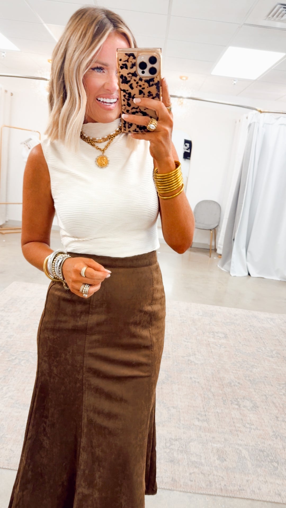 Maple Street Suede Skirt-Dark Oak