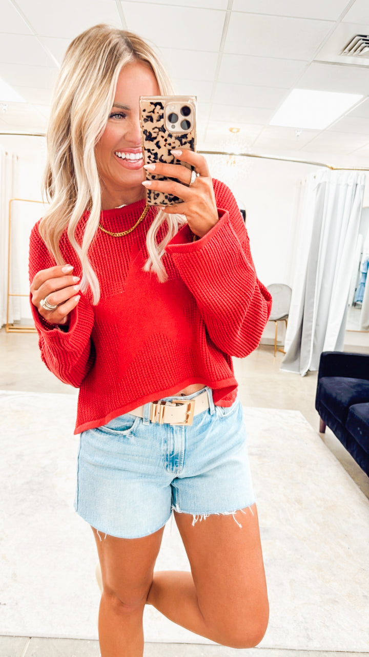 Starlit Sweater Top-Red