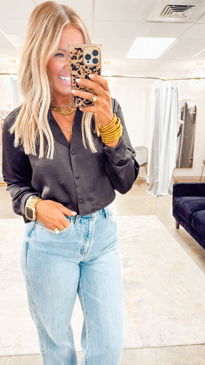 The Satin Button-Down Crop