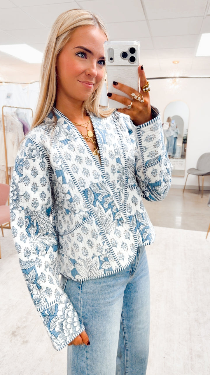 The Pippa Quilted Jacket-Blue Multi