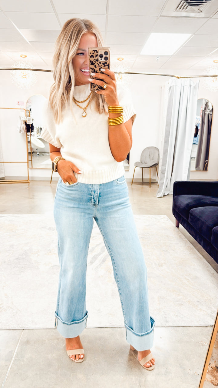 The Lila Mock Neck Sweater- Ivory