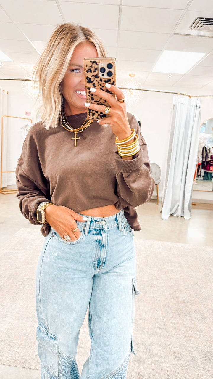 Lucy Bubble Hem Top-Chocolate