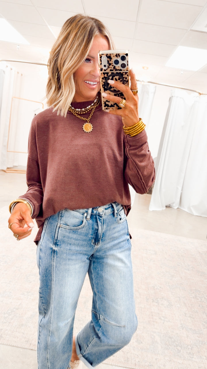 Chloe Mock Neck Pullover-Dk Cherry