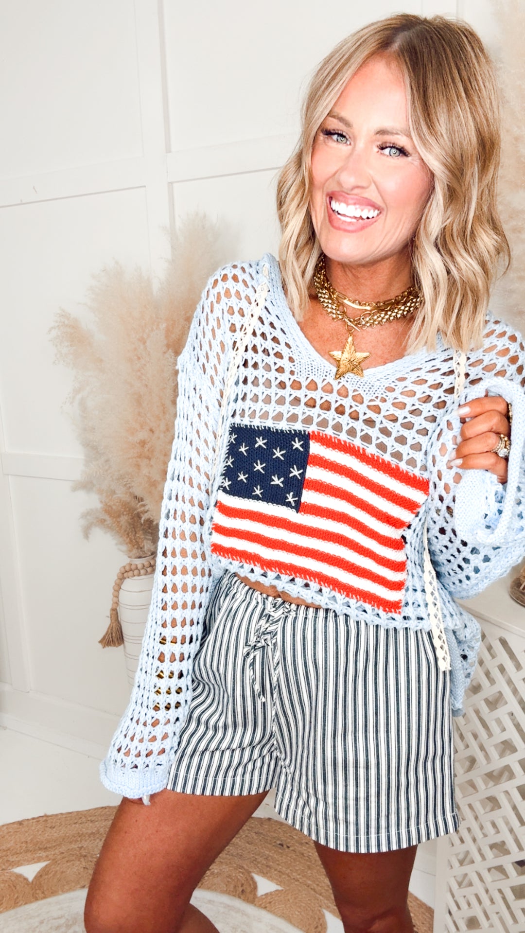 The All-American Sweater Top-Blue