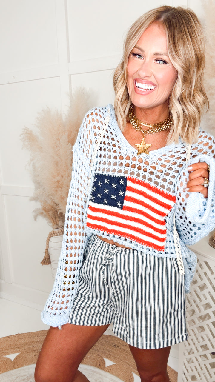 The All-American Sweater Top-Blue