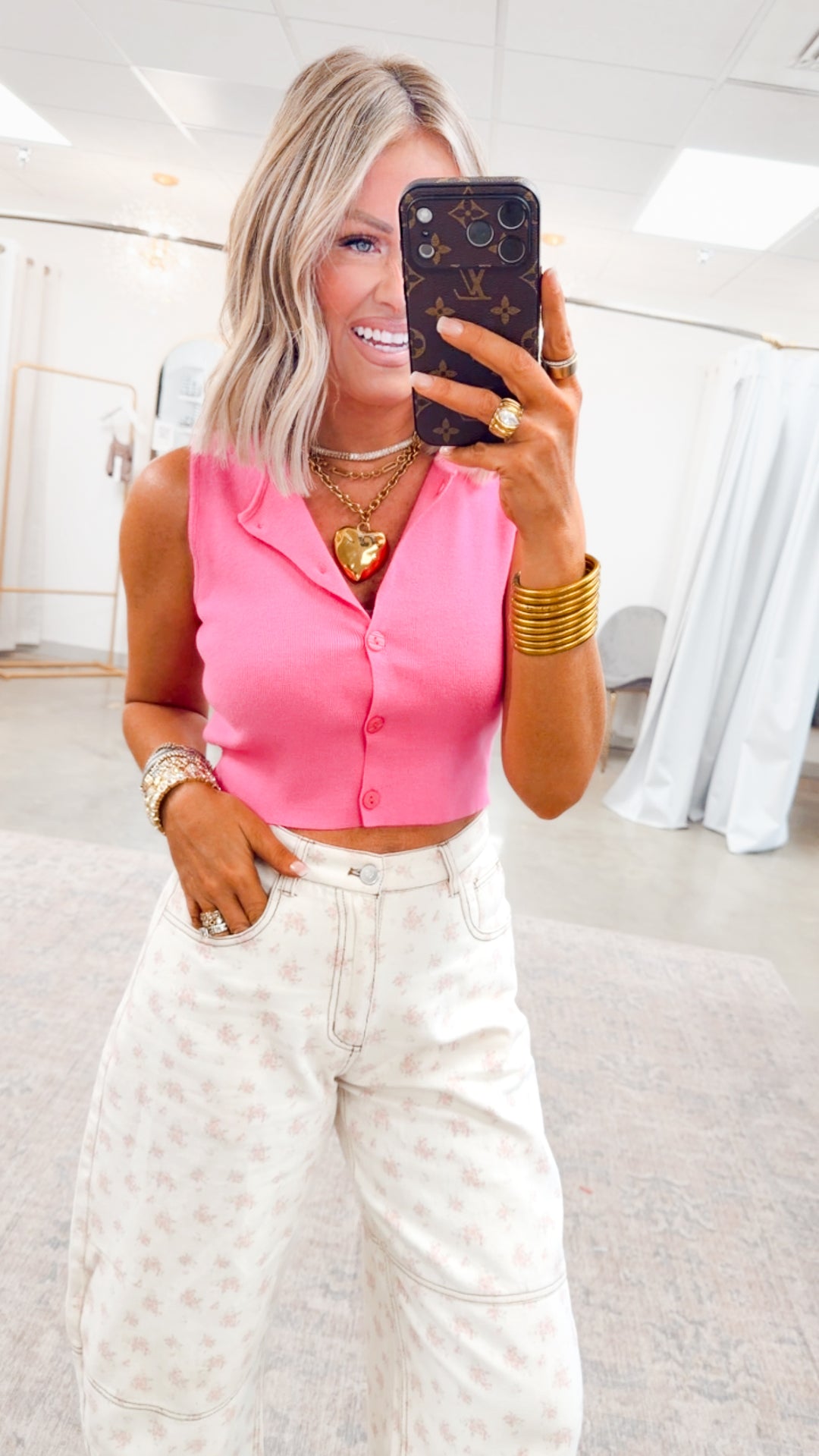 Mia Sleeveless Top-Pink
