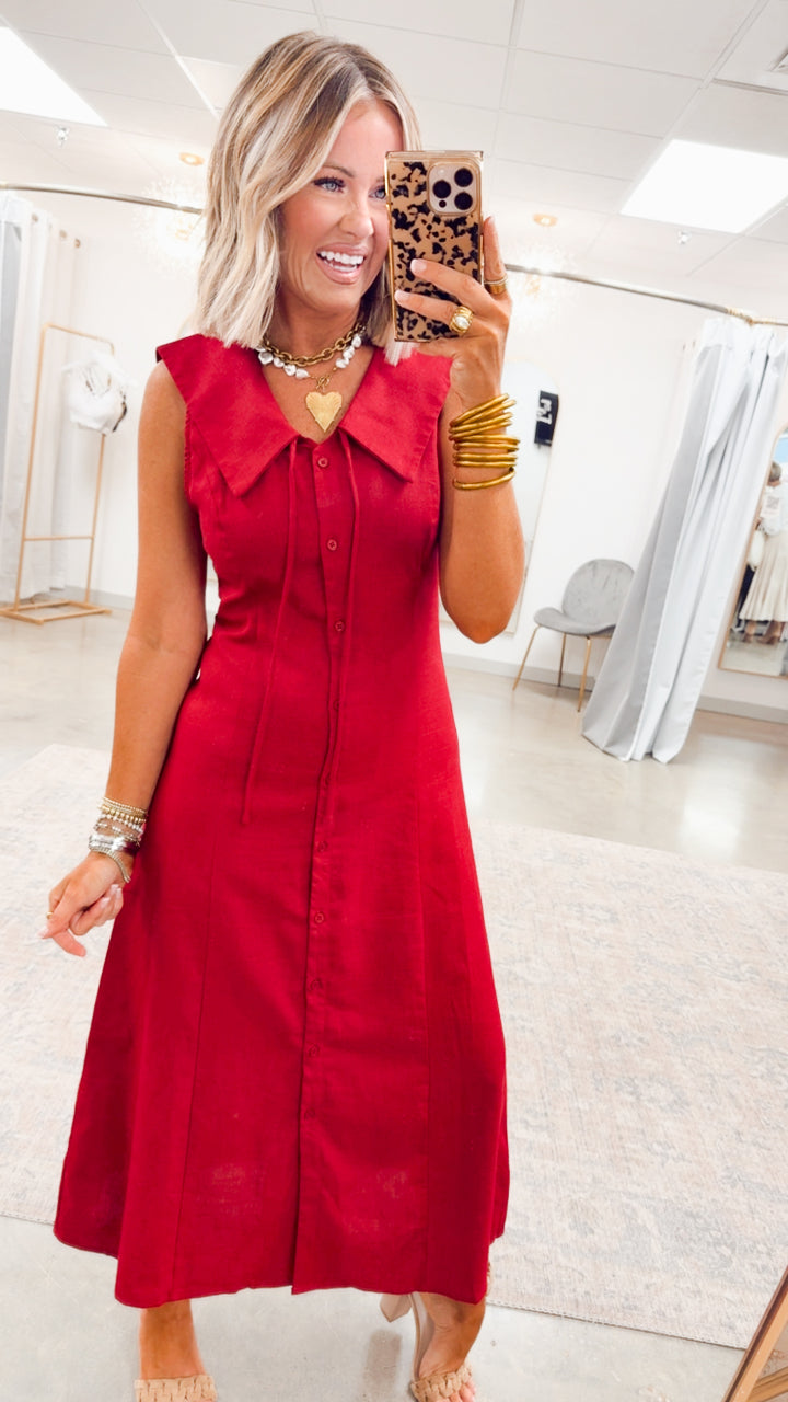 The Claire Midi Dress-Burgundy