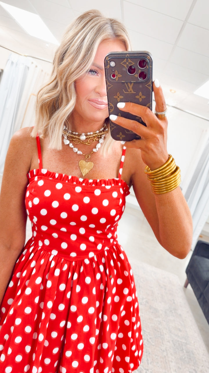 The Sweetheart Dot Mini Dress-Red/White