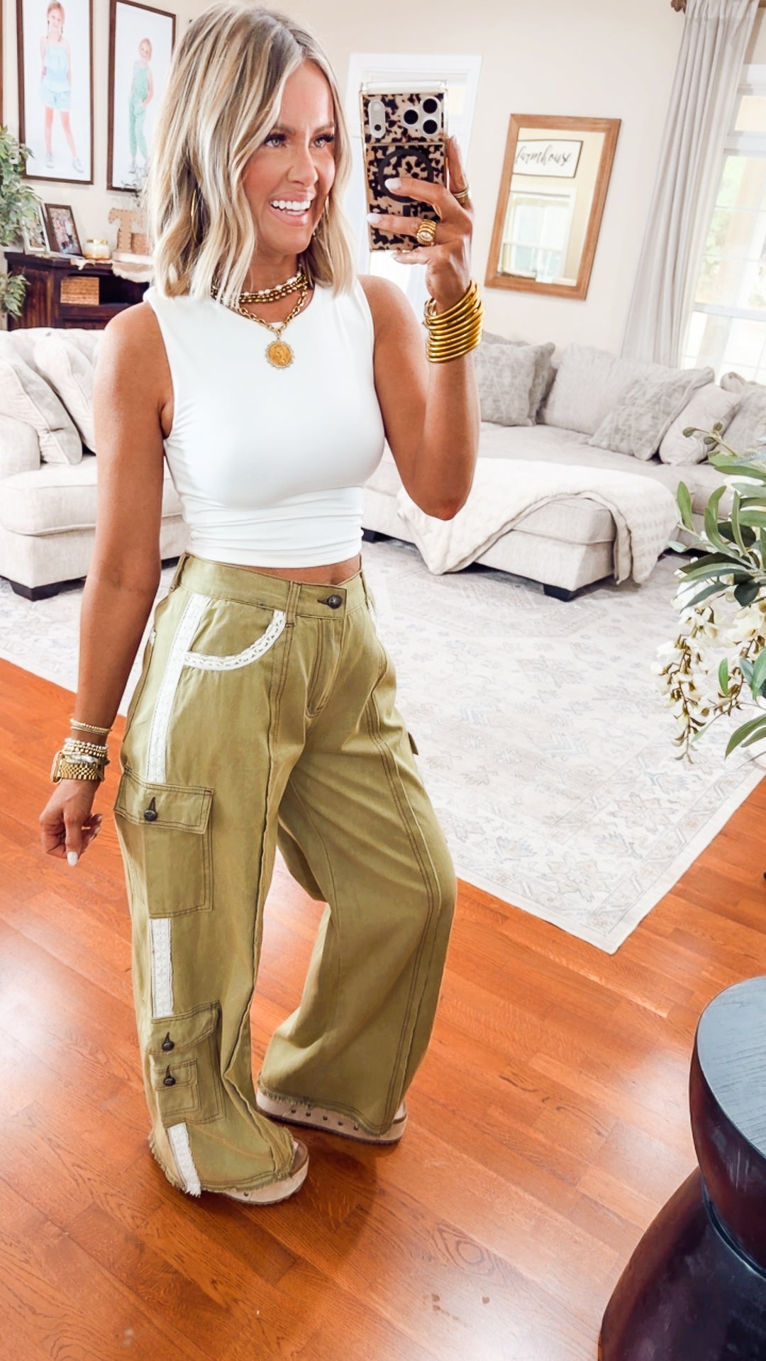 Easy Street Cargo Pants-Khaki Olive