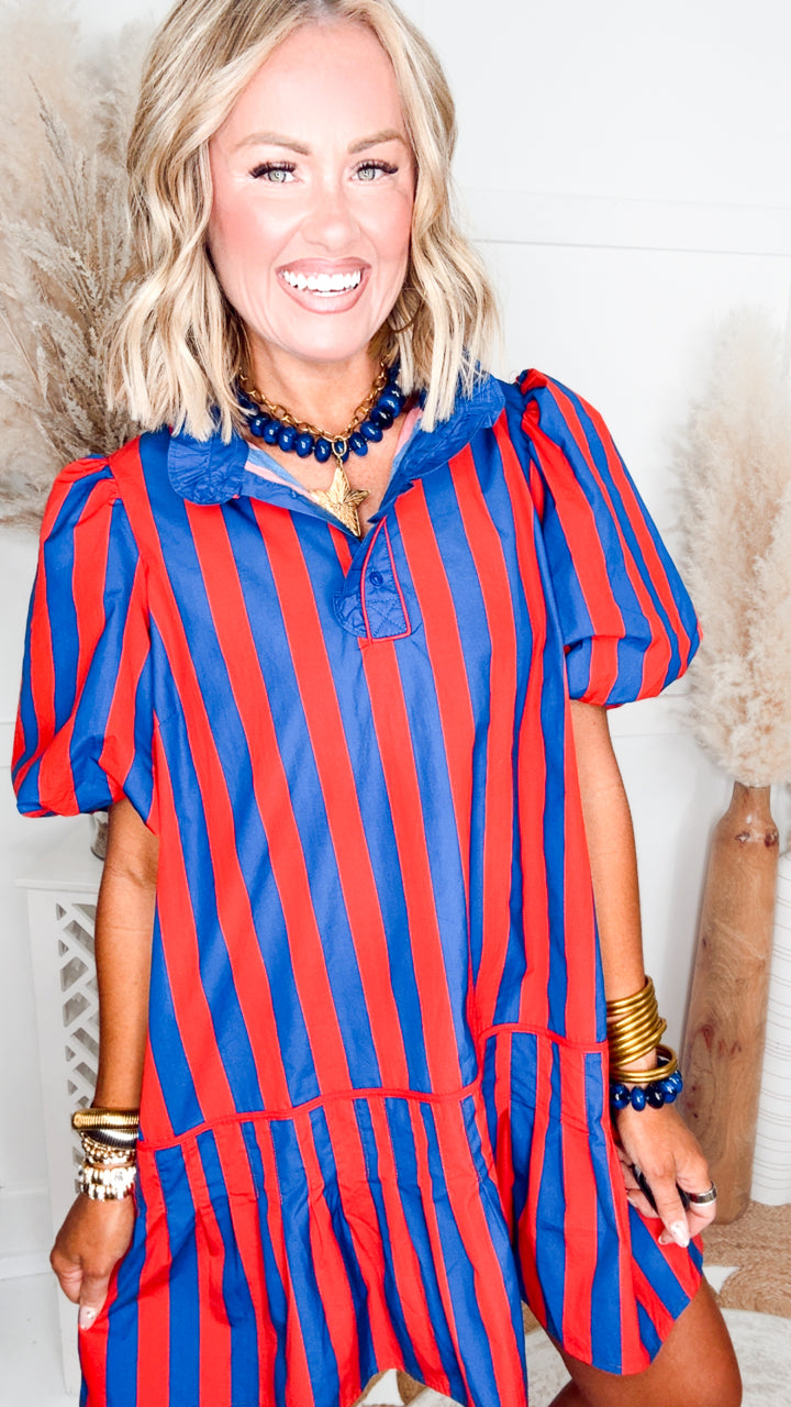 The Harbor Belle Mini Dress-Navy/Red