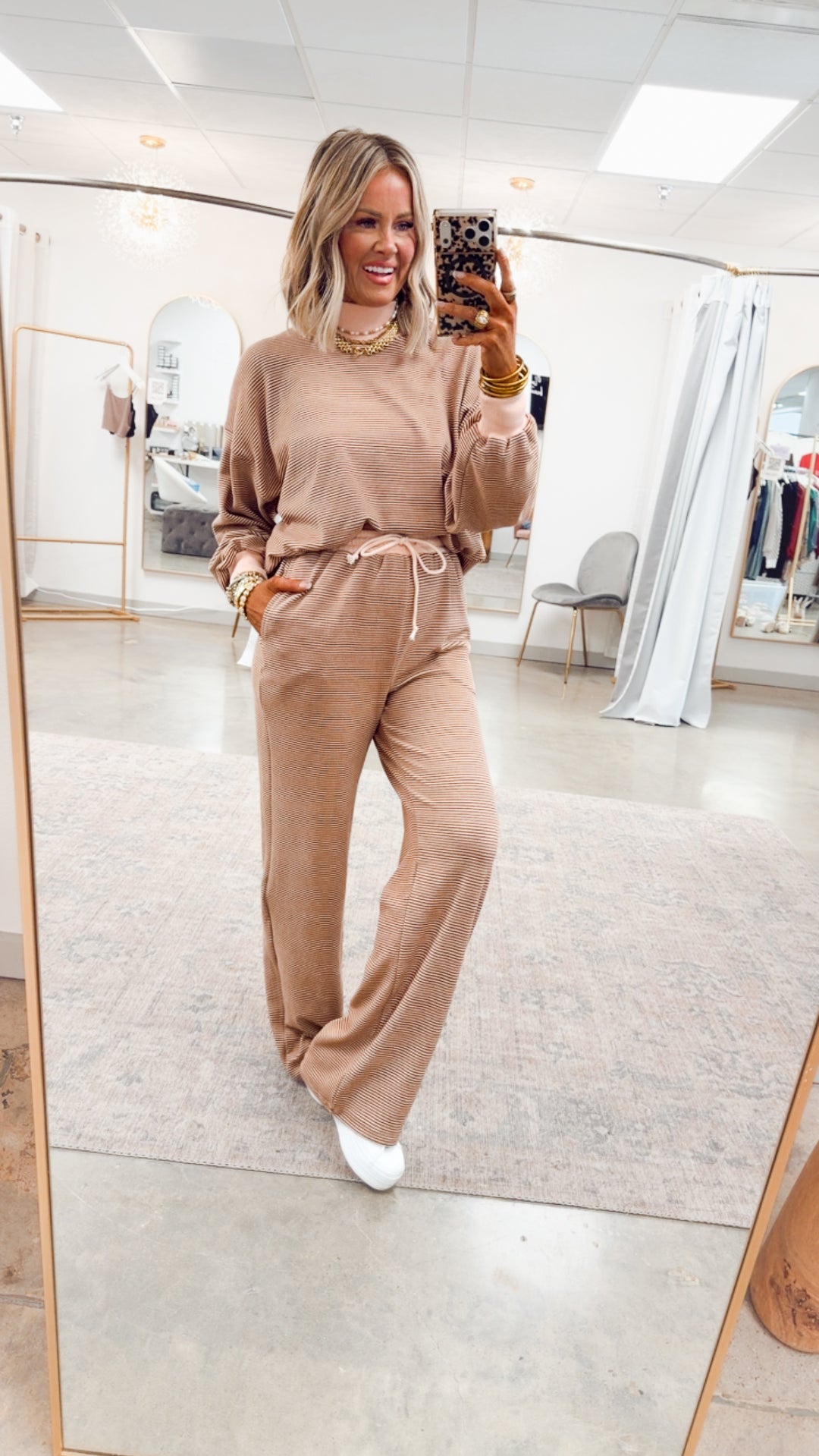 Kourtney Stripe Lounge Set-Rust