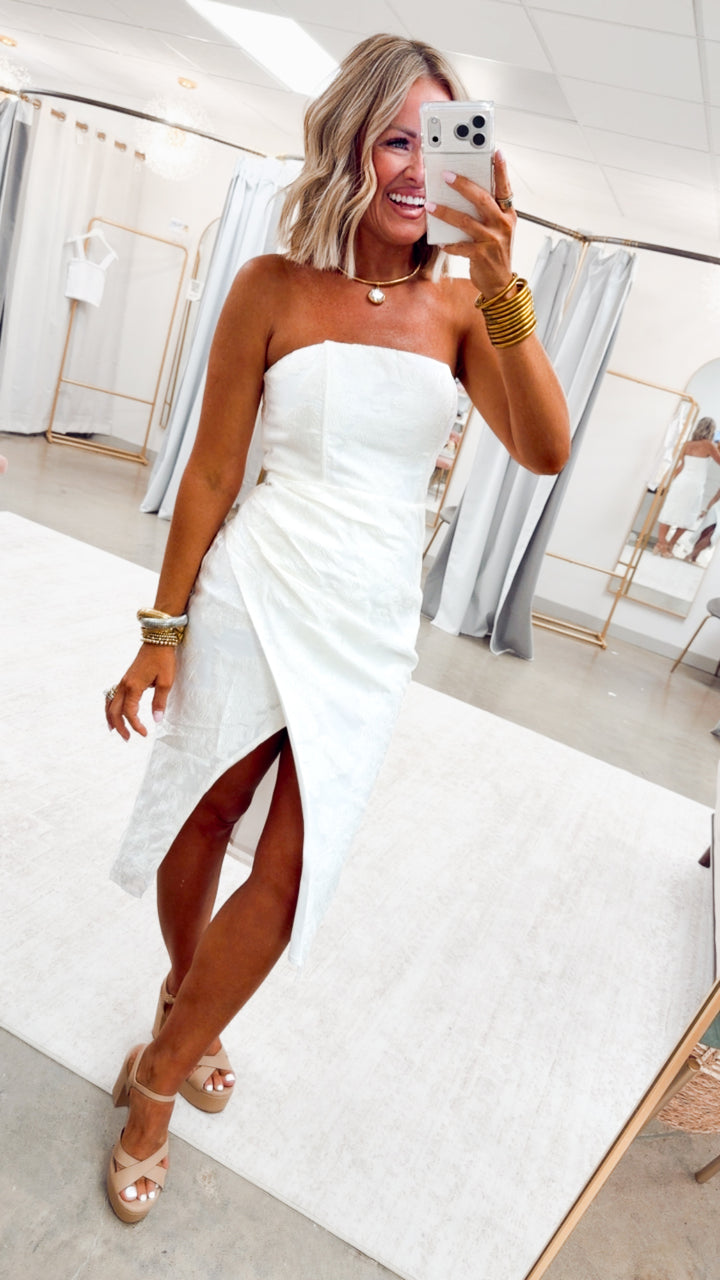 The Anniston Overlapped Midi Dress-Off White