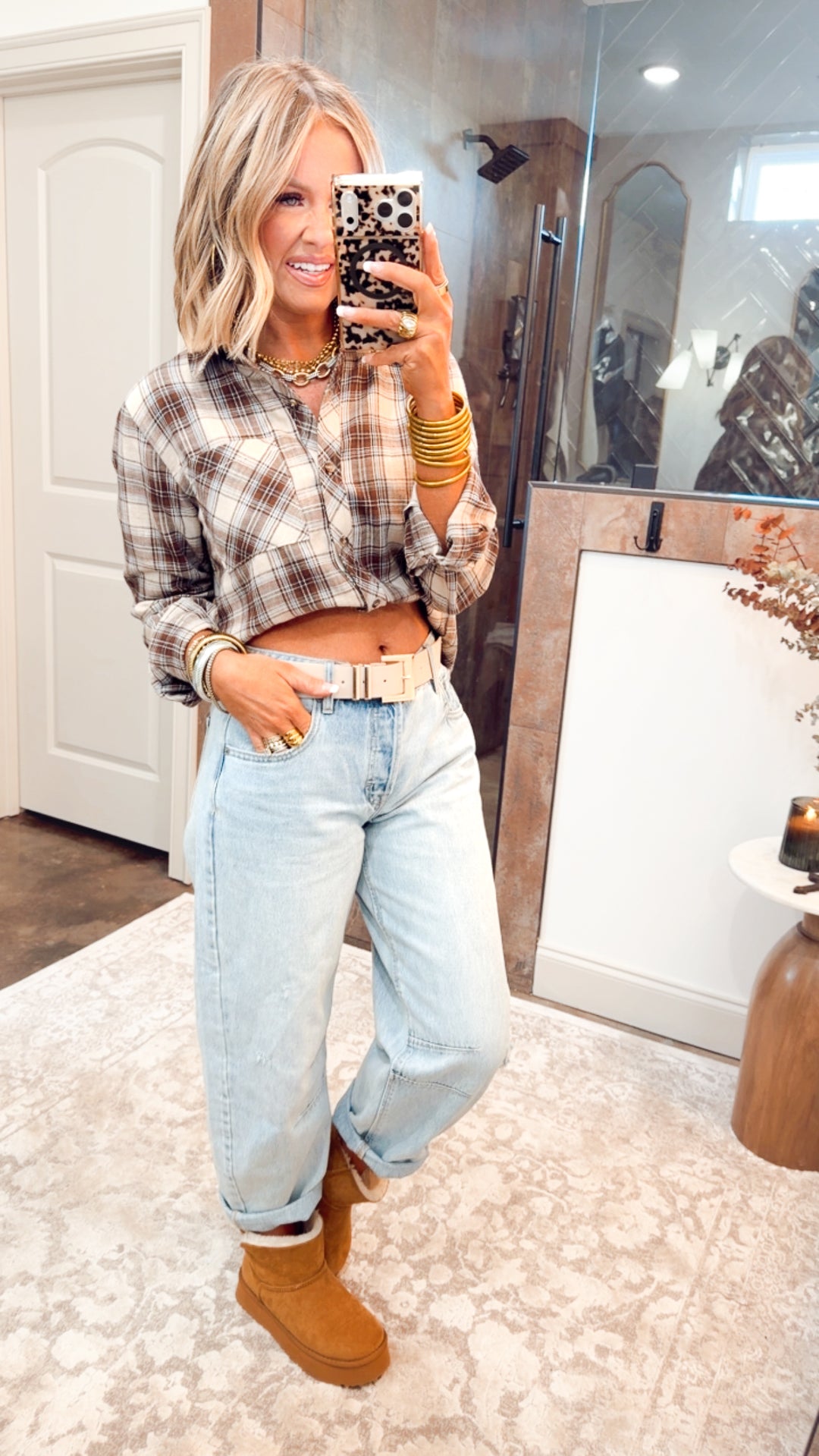 Brown Mixed Plaid Top