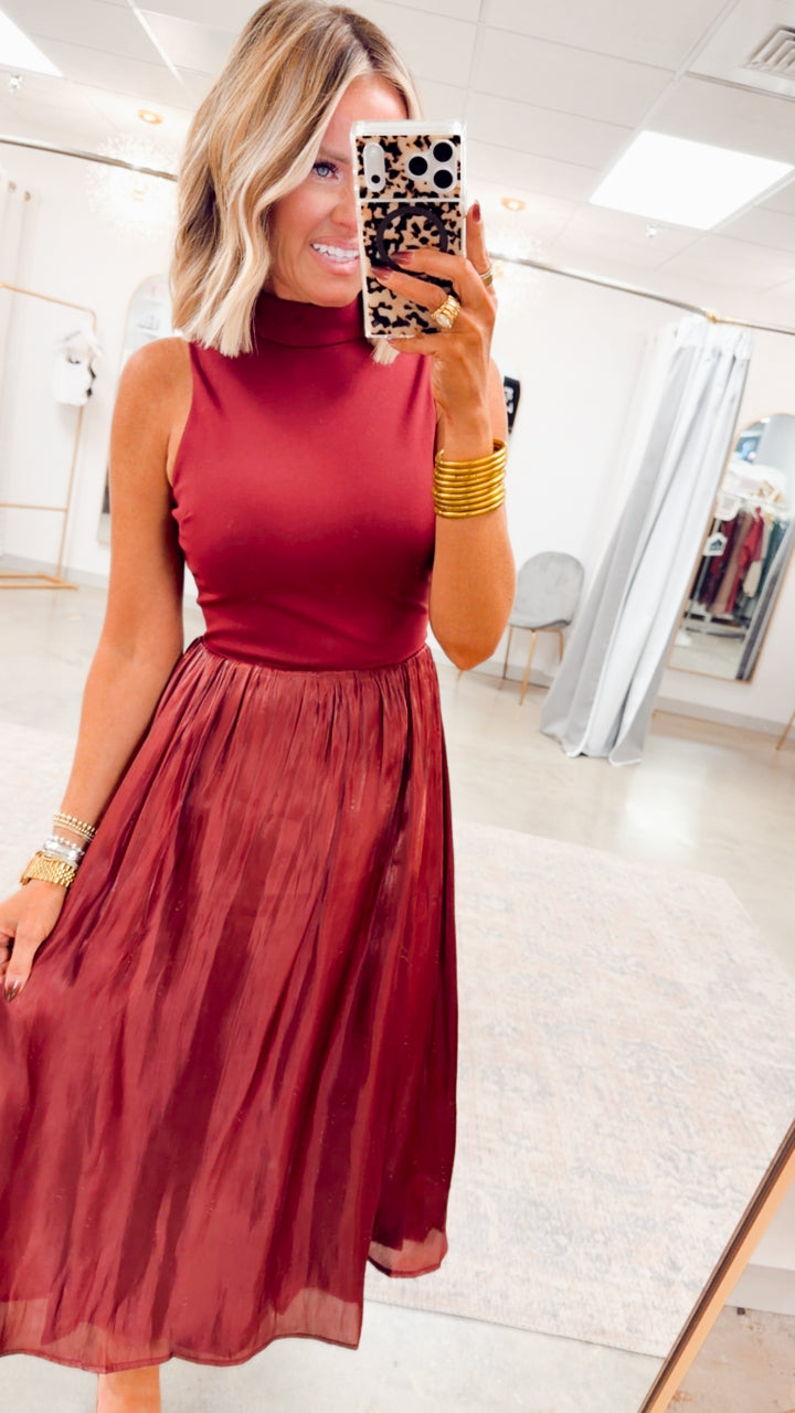 The Gilded Eve Midi Dress-Burgundy