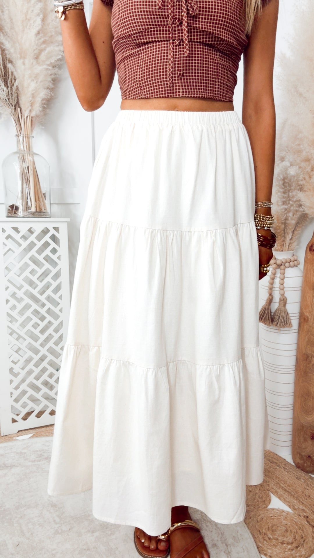 The Lynnlee Tiered Midi Skirt-Natural