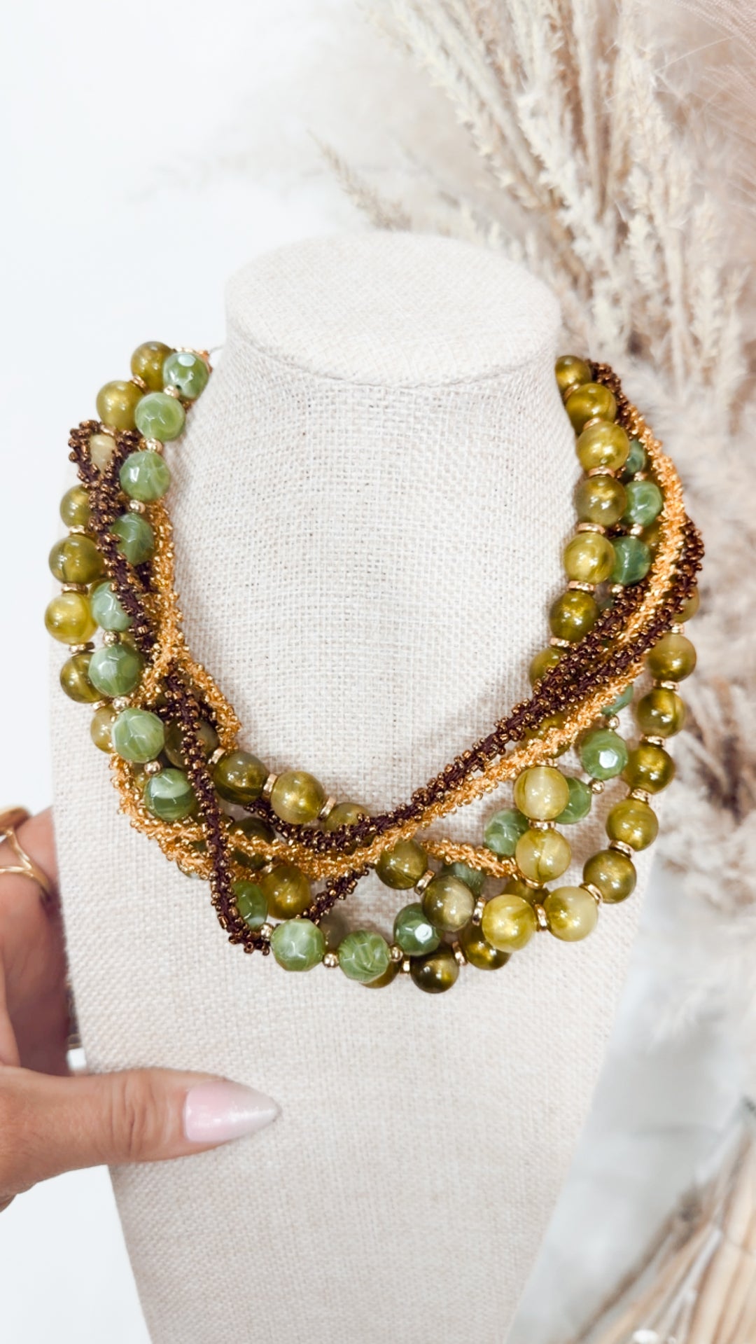 The Beaded Bliss Necklace-Olive