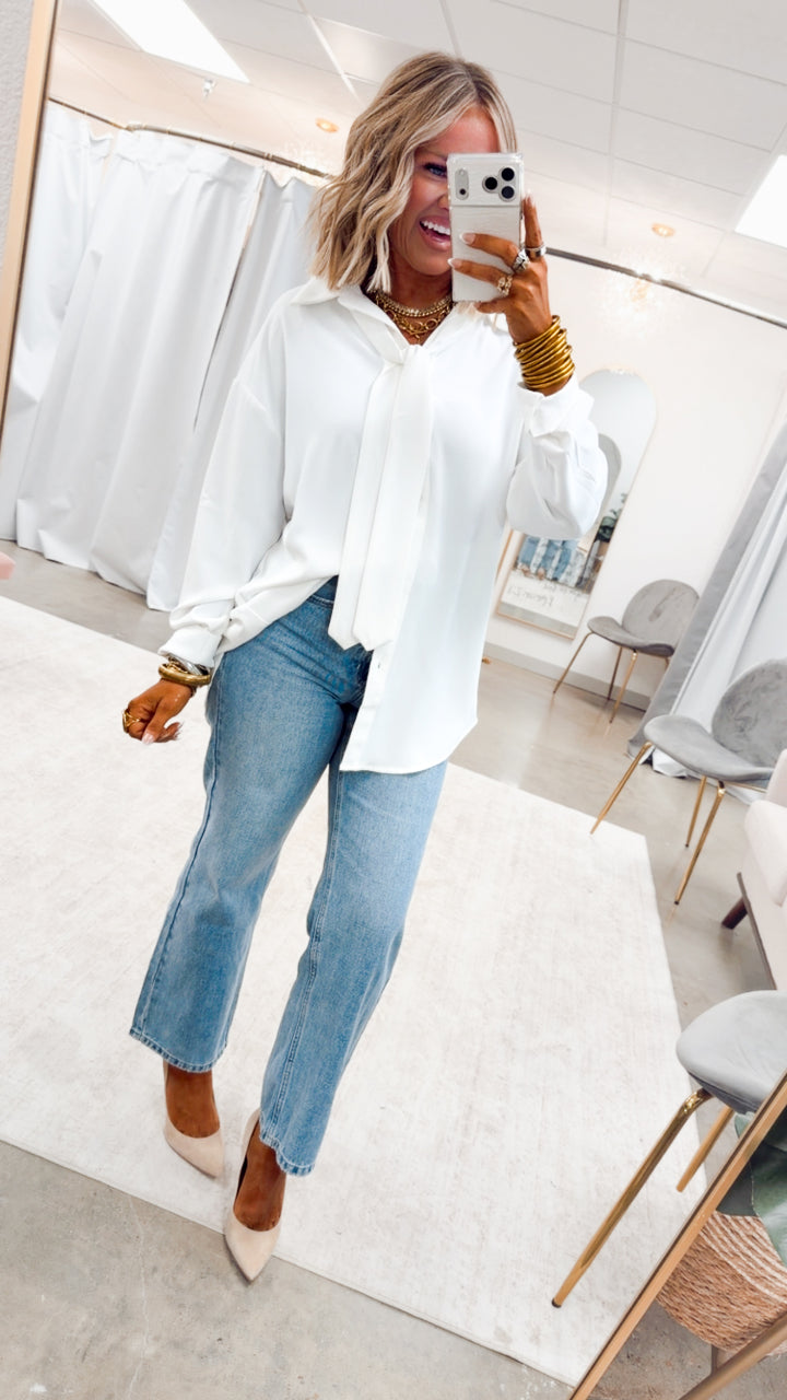 The Bianca Tie Neck Blouse-White