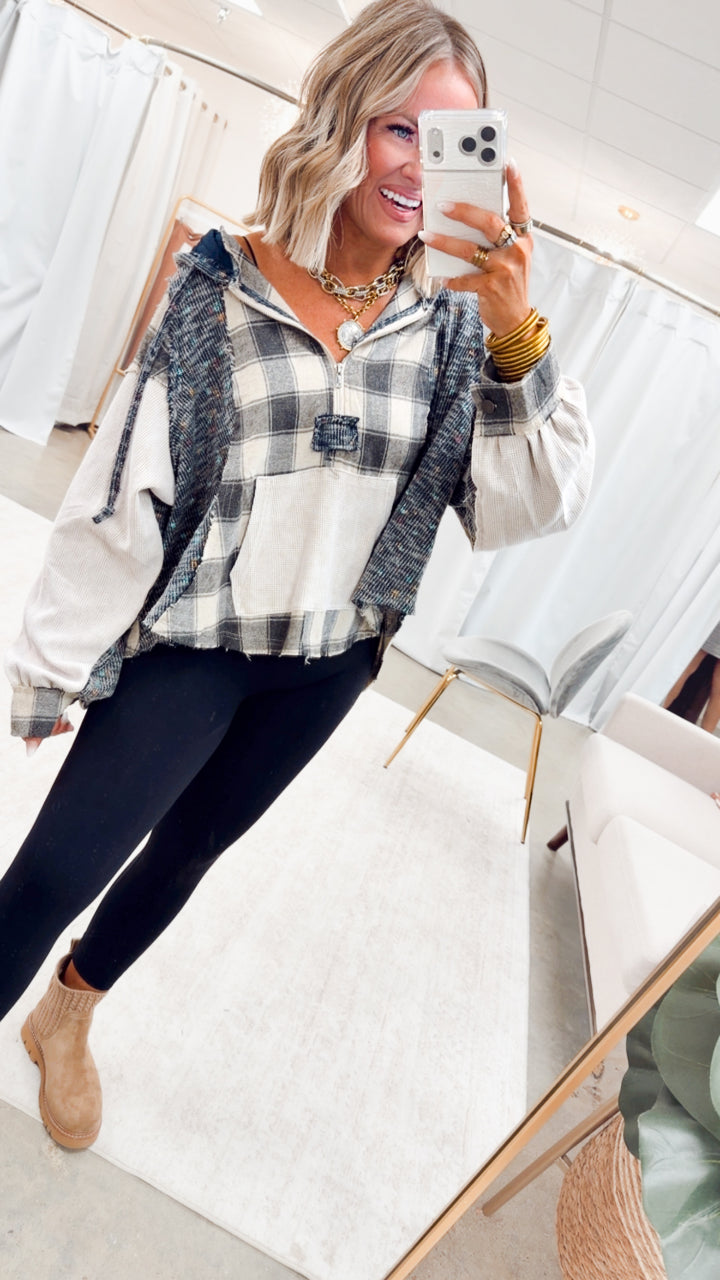 The Gypsy Soul Hoodie Top-Beige Plaid