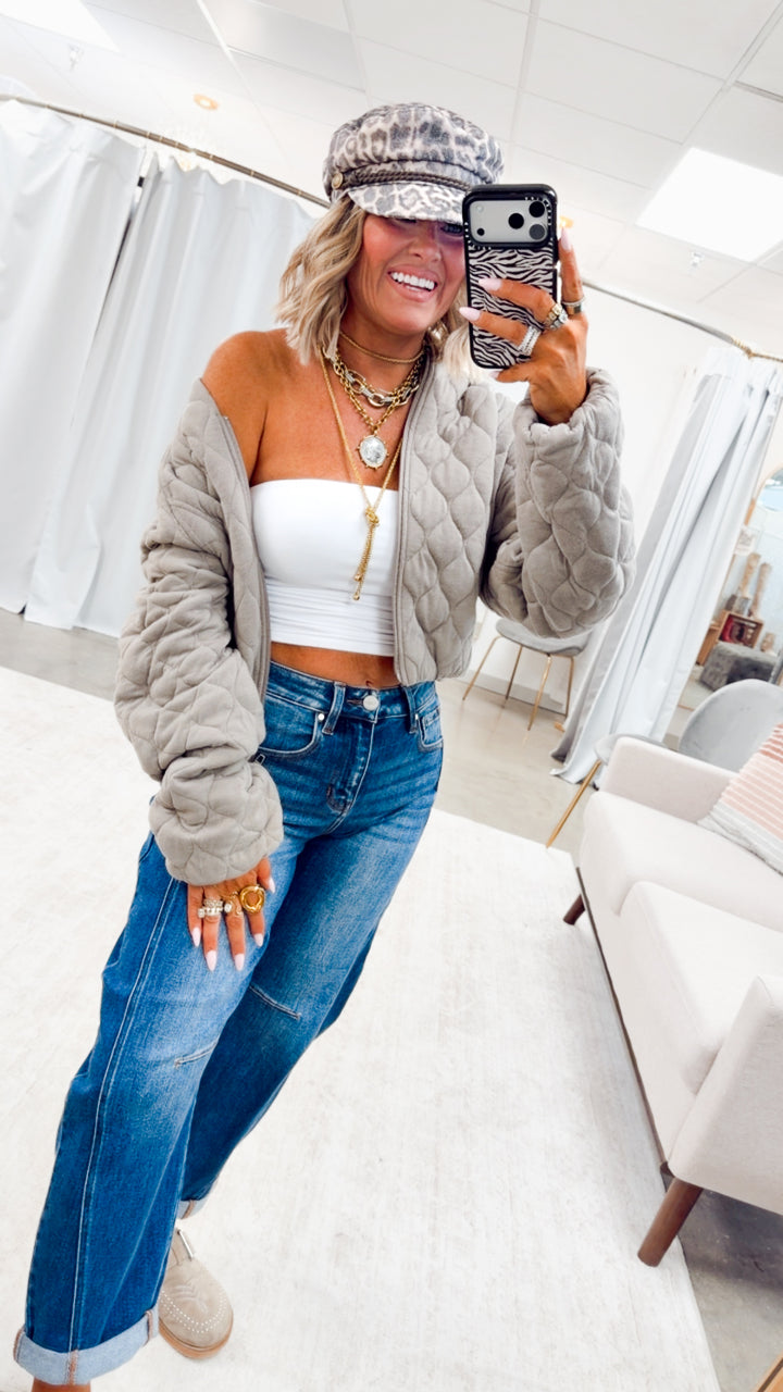 Naomi Quilted Bomber Jacket-Dk Taupe