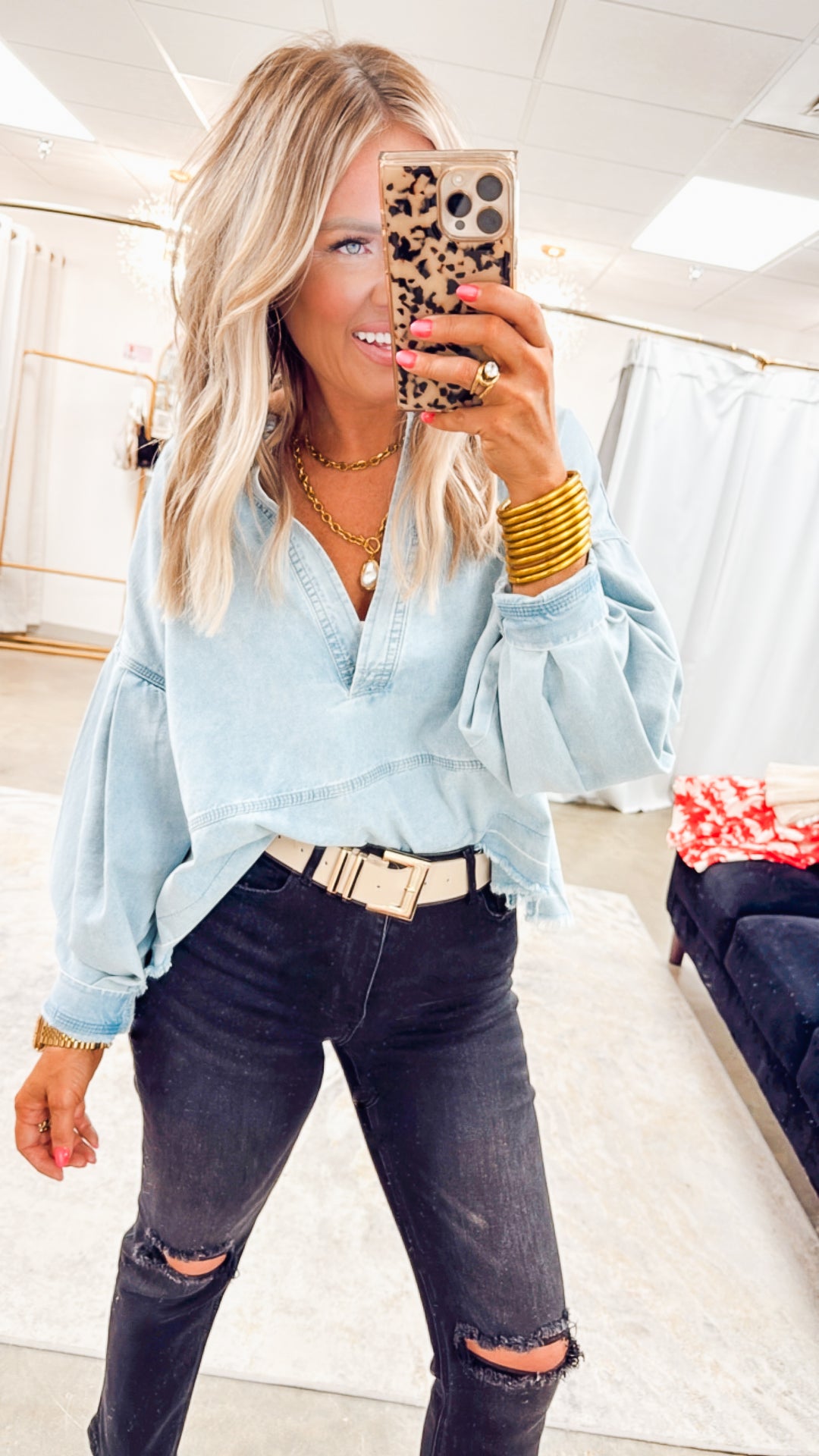 Avery Mineral Wash Denim Top