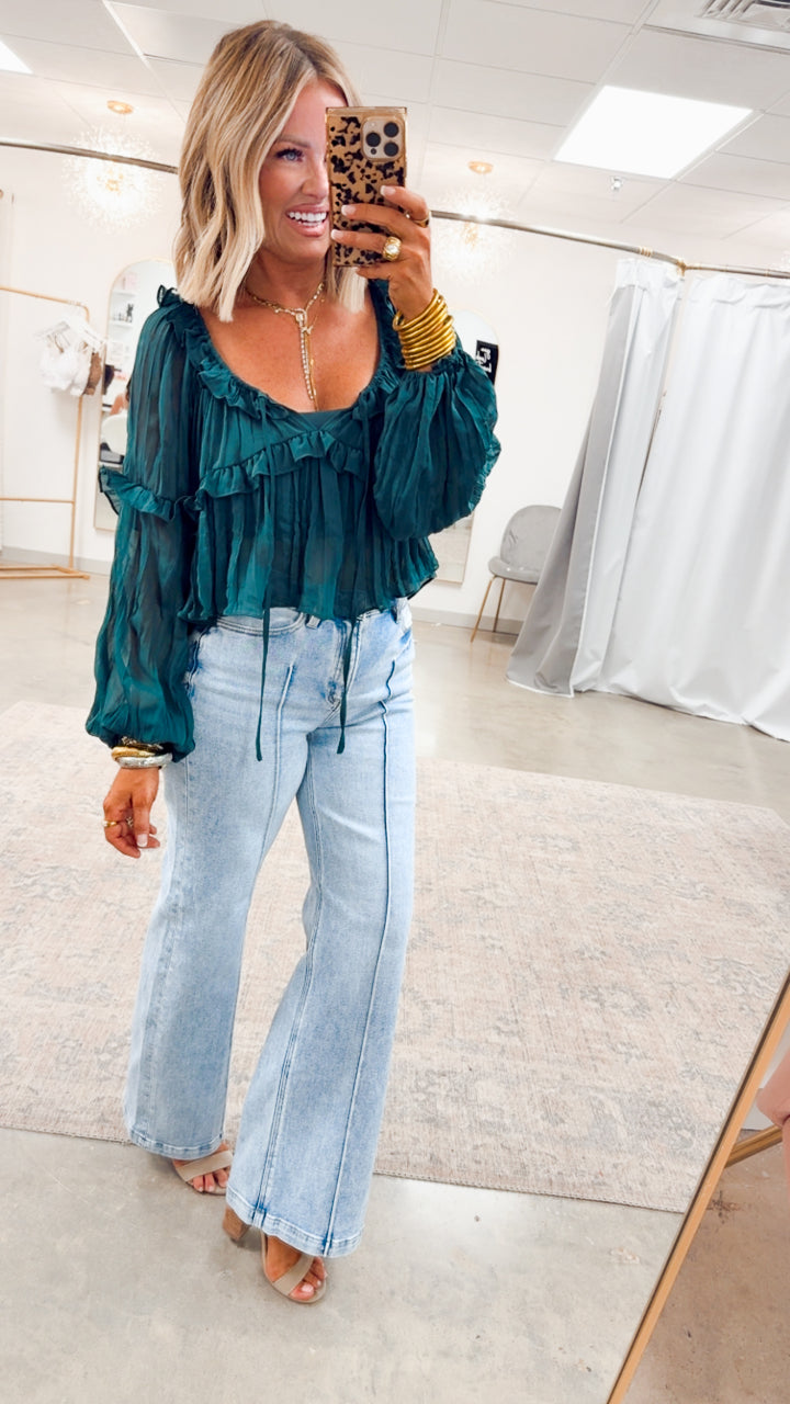 Florence Ruffle Blouse-Green