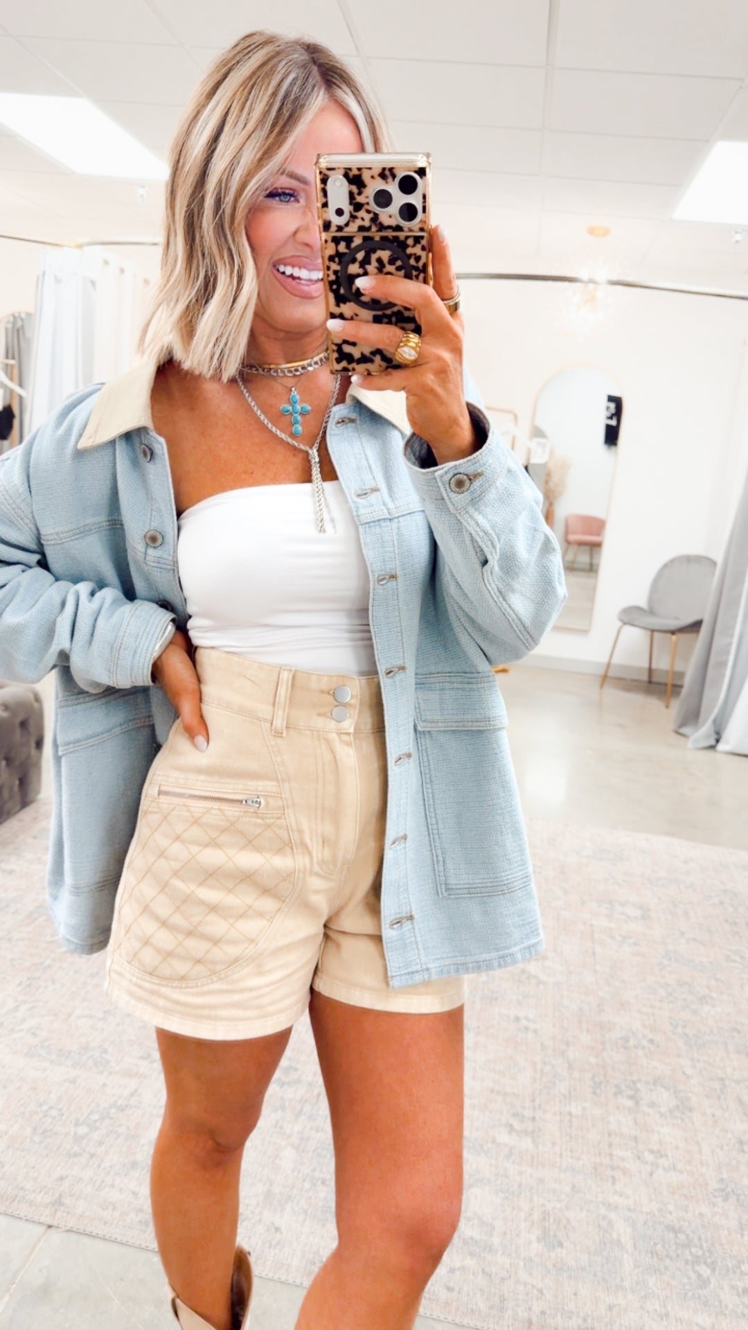Quilted High Waist Shorts-Washed Sand