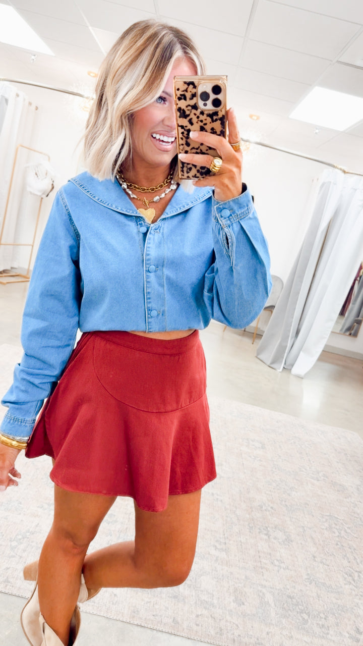 Ruffle Rush Skort-Maroon