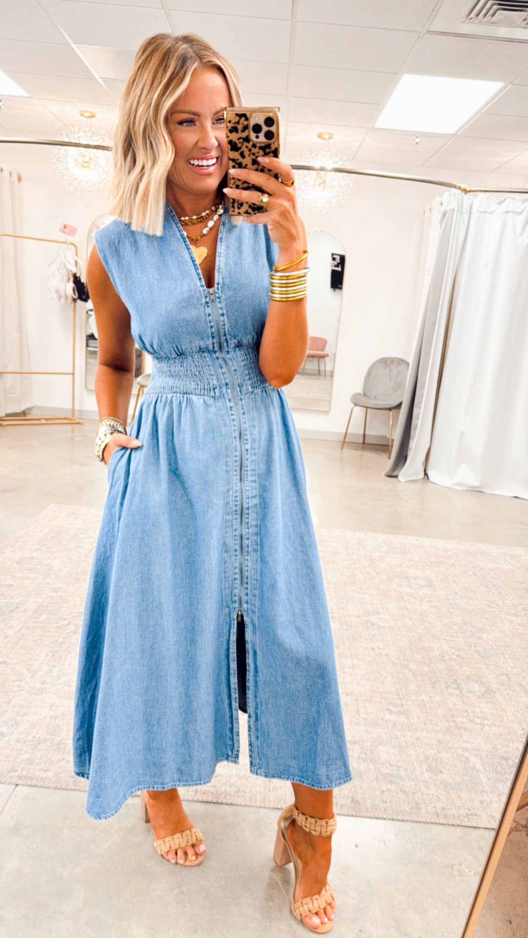 Knox Denim Midi Dress-Medium Wash Knox Denim Midi Dress-Medium Wash