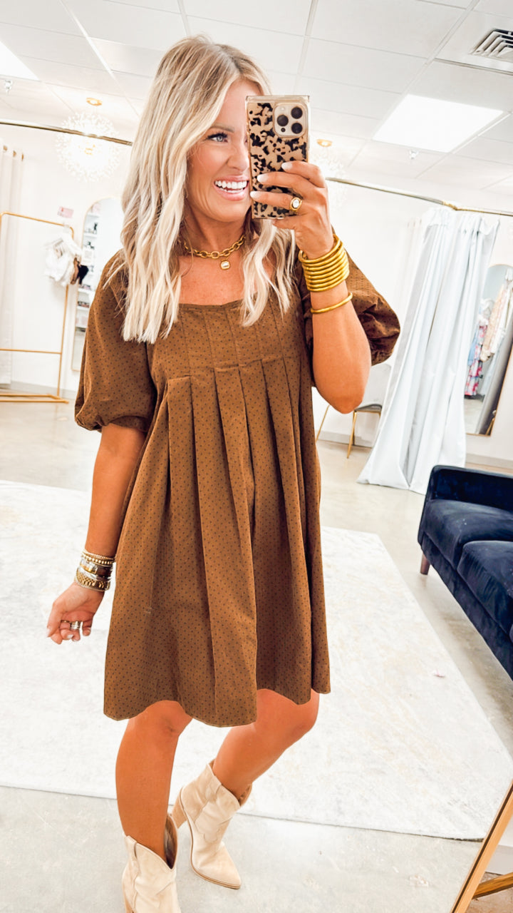 Polka Dot Pleated Mini Dress