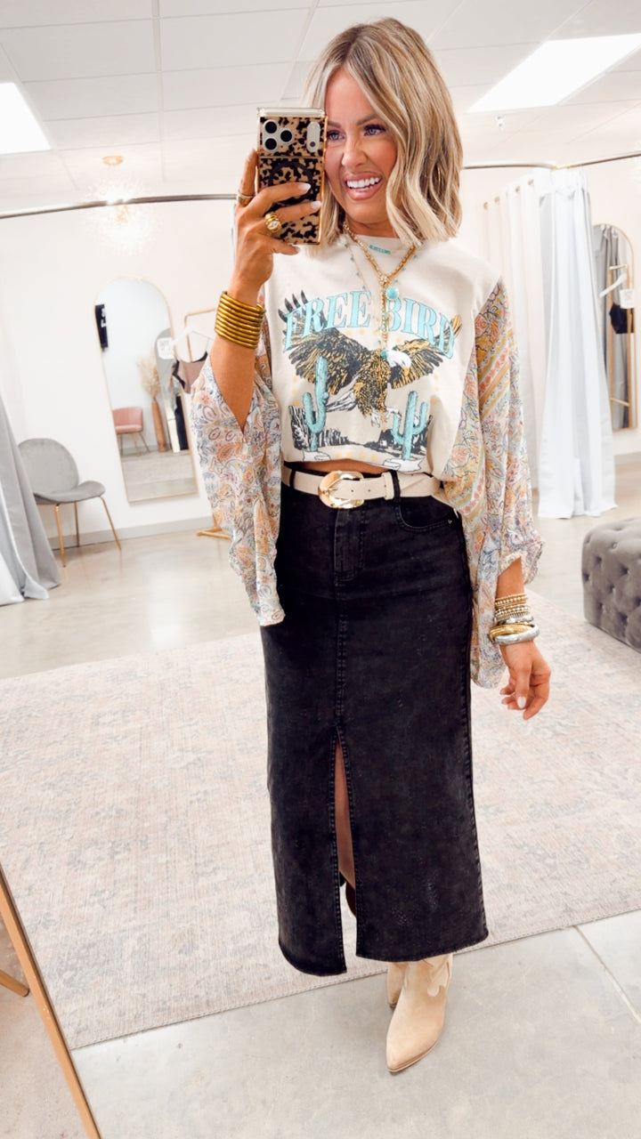 Free Bird Scarf Print Kantha Top-Bone