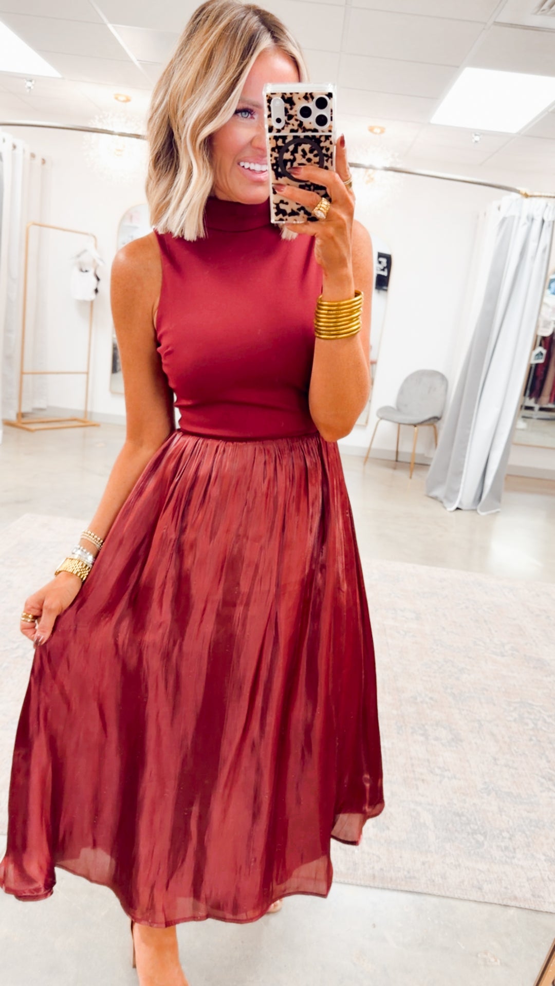 The Gilded Eve Midi Dress-Burgundy