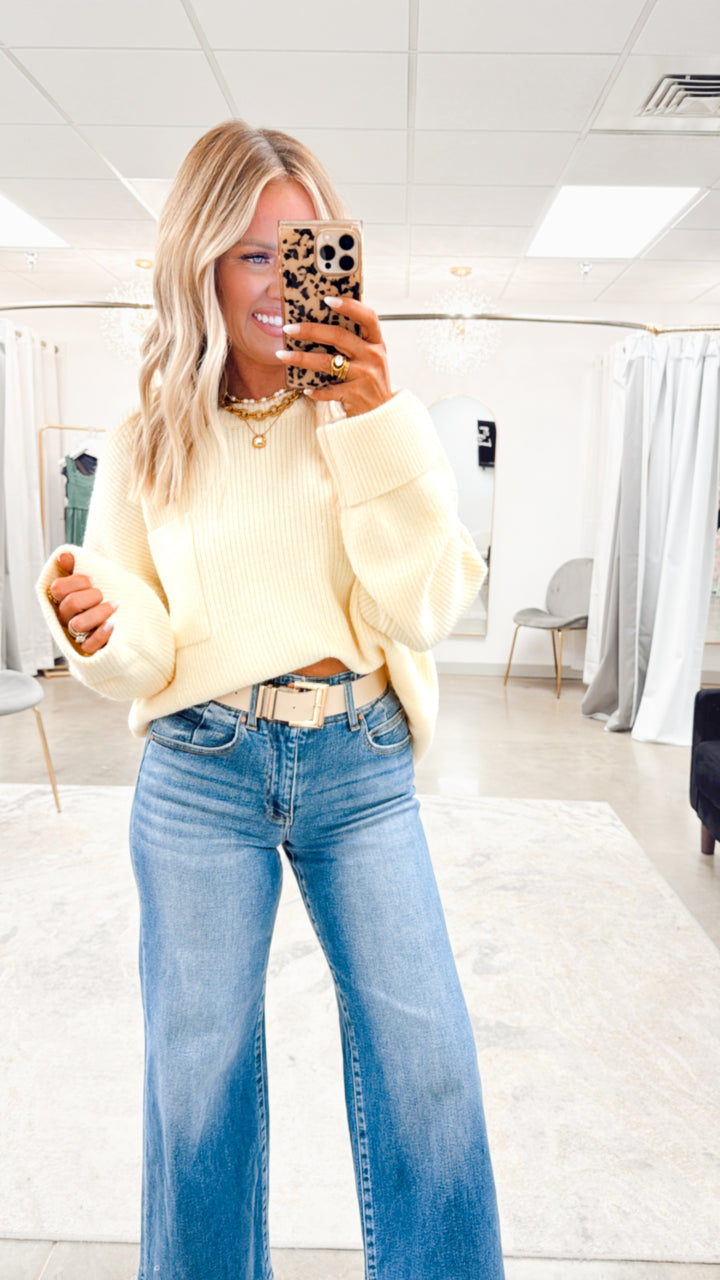 Oversized Drop Shoulder Knit Sweater-Cream