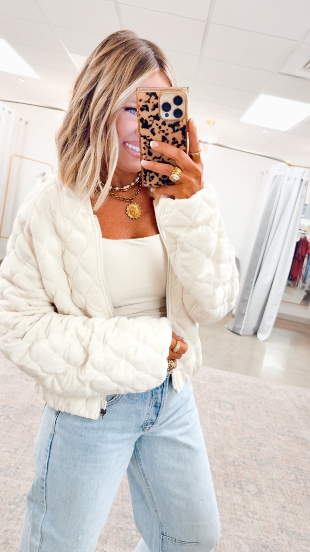 Naomi Quilted Bomber Jacket-Bone