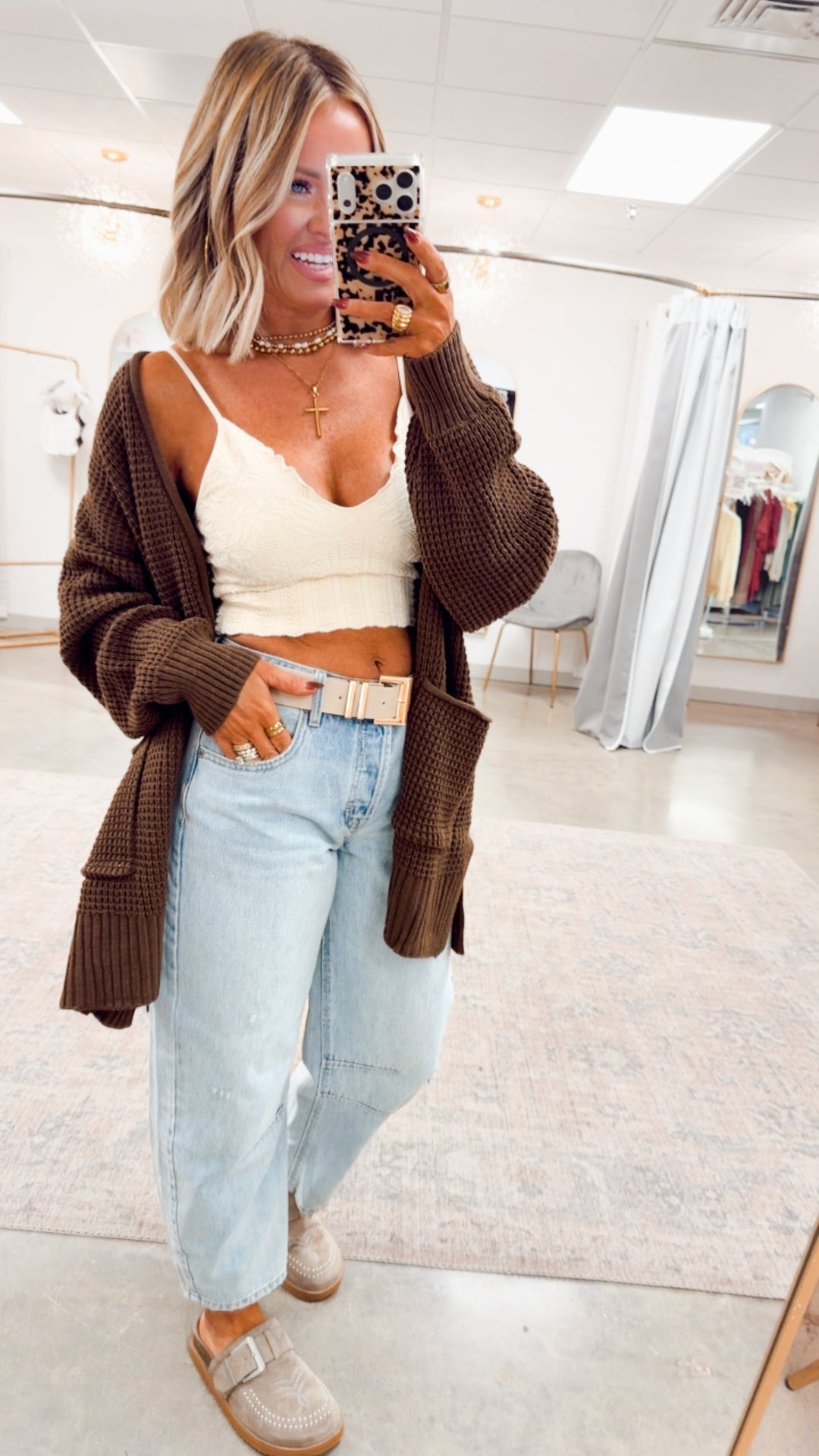 Brown Waffle Weave Cardigan