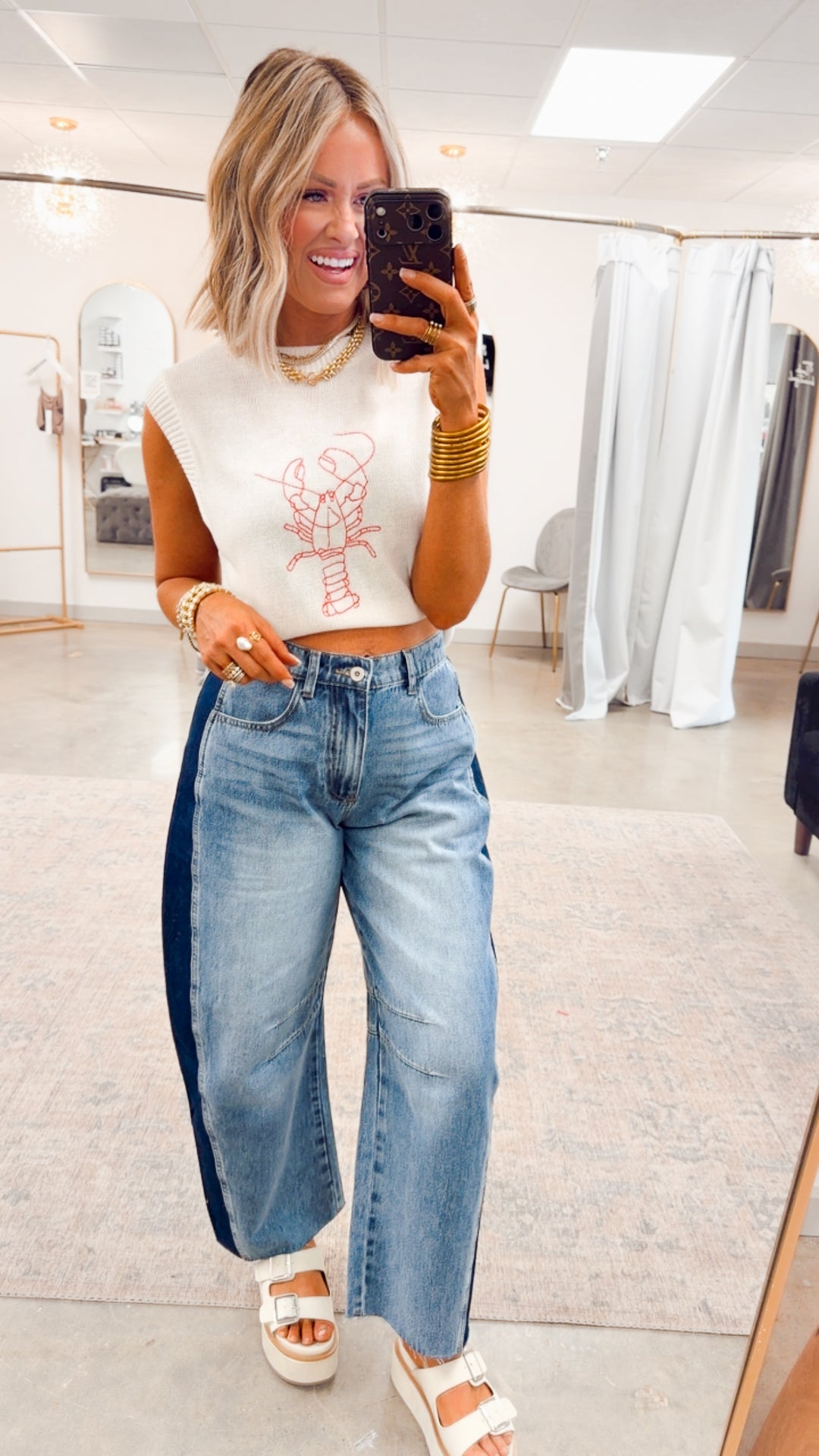 The Coastal Lobster Vest-Cream/Red