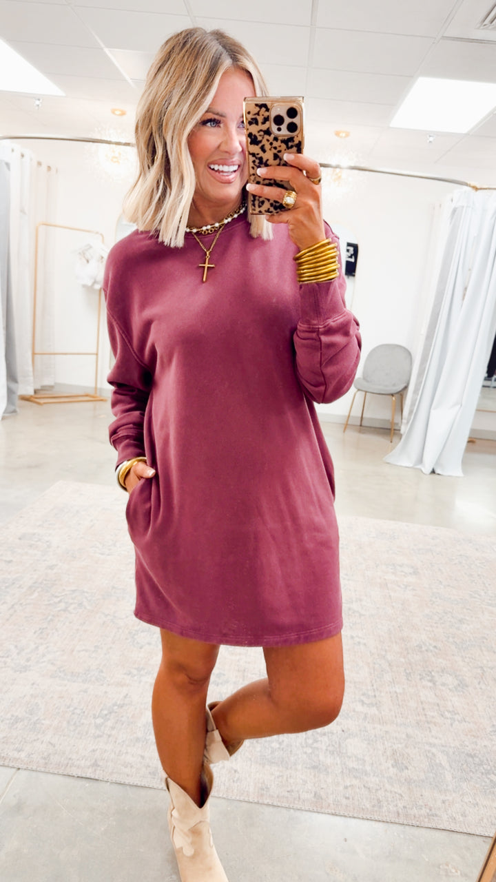 Mila Sweatshirt Dress-Dark Cherry