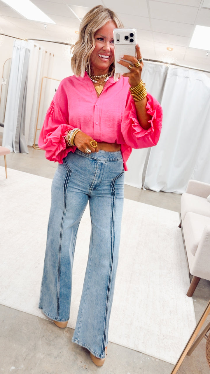The Lucia Puff Sleeve Blouse-Fuchsia