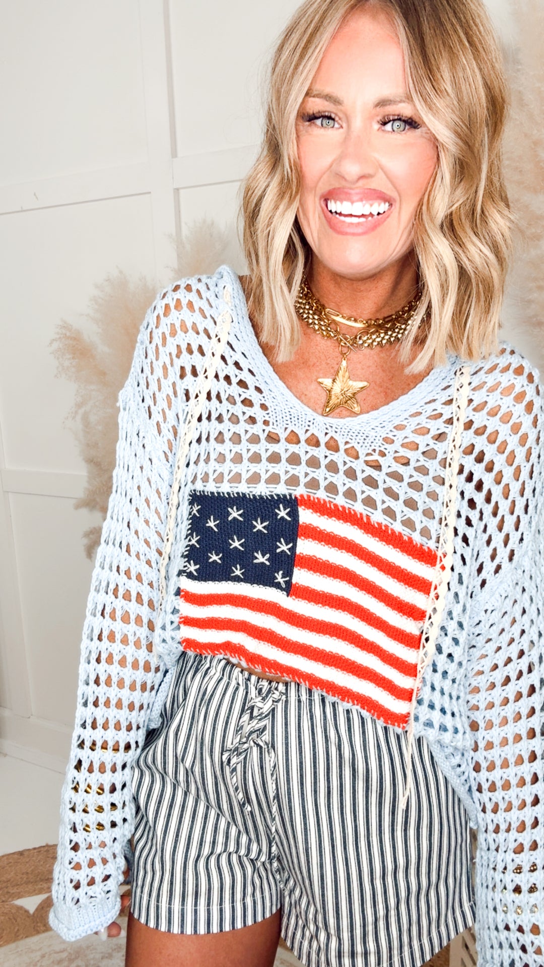 The All-American Sweater Top-Blue