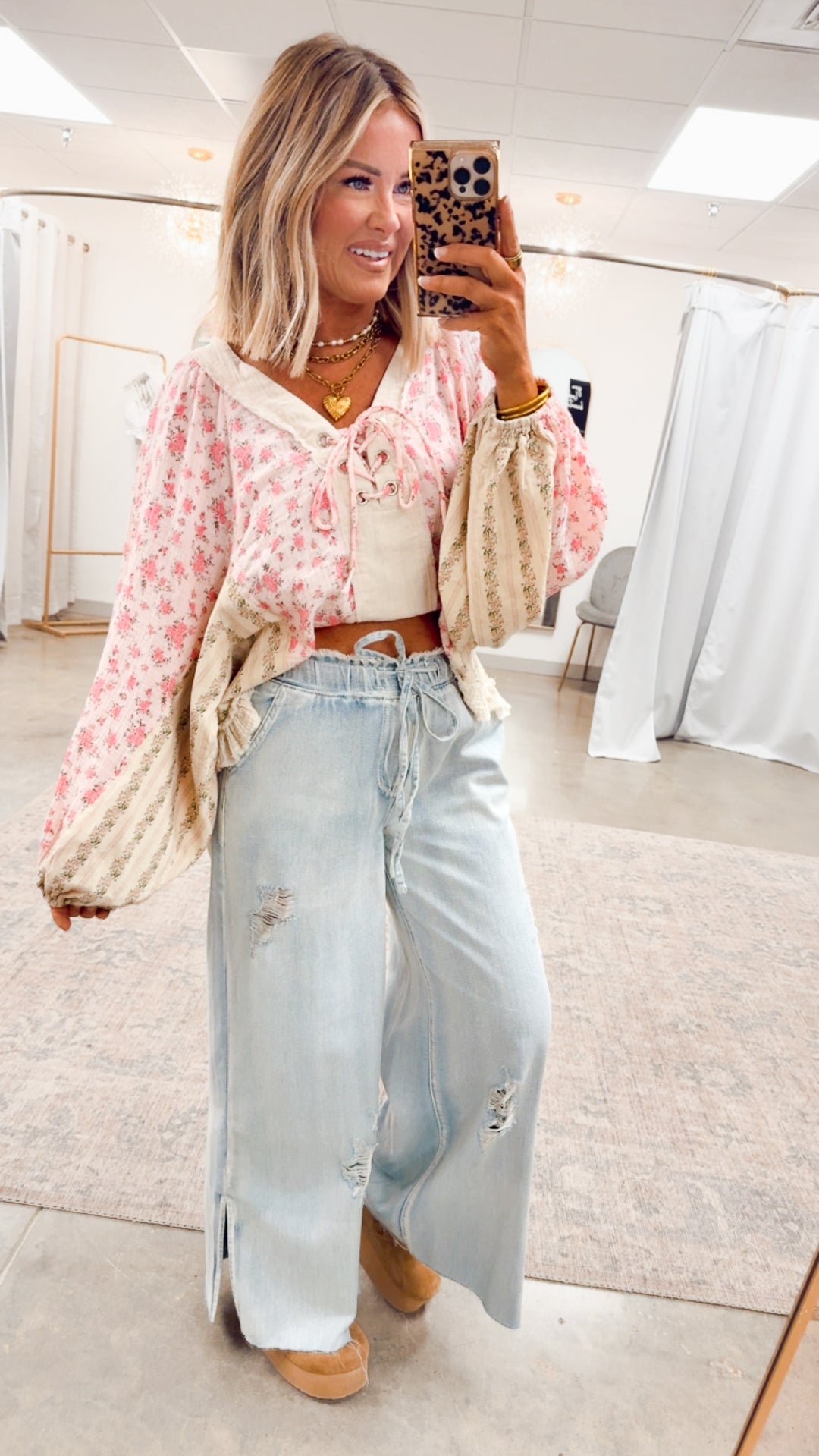 Gizelle Balloon Sleeve Blouse-Pink