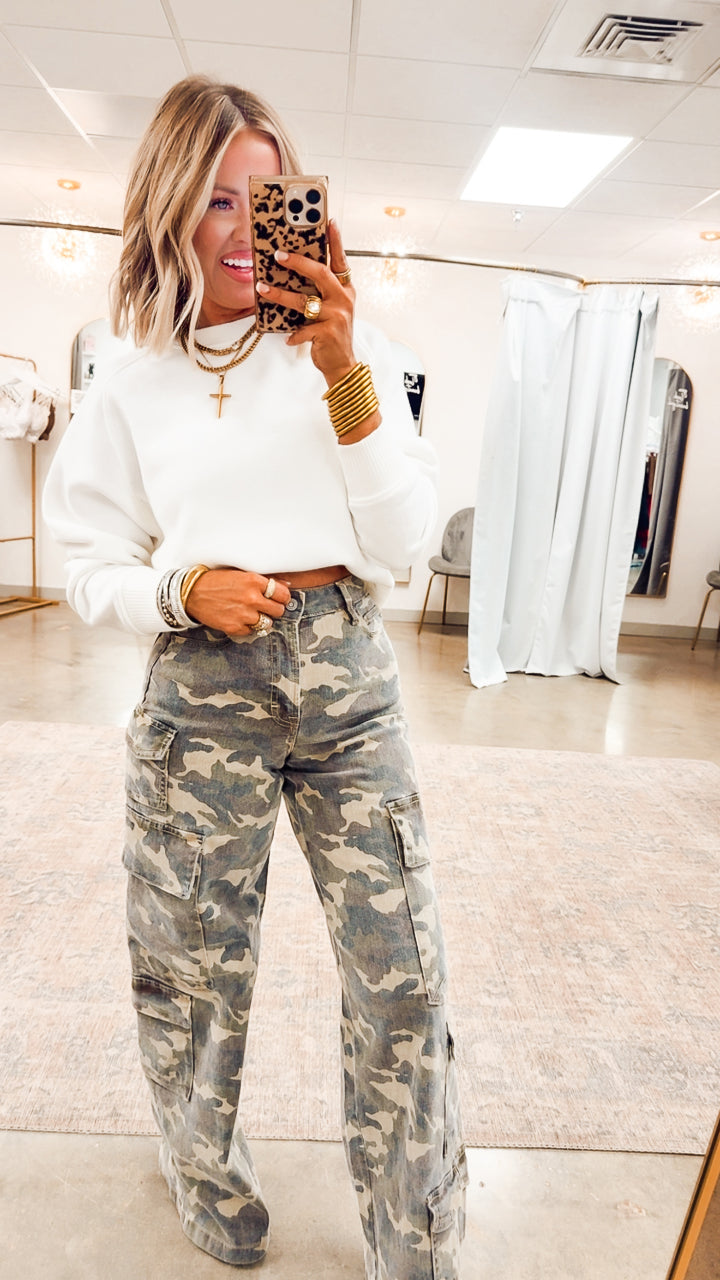 White Plush Raglan Sweatshirt