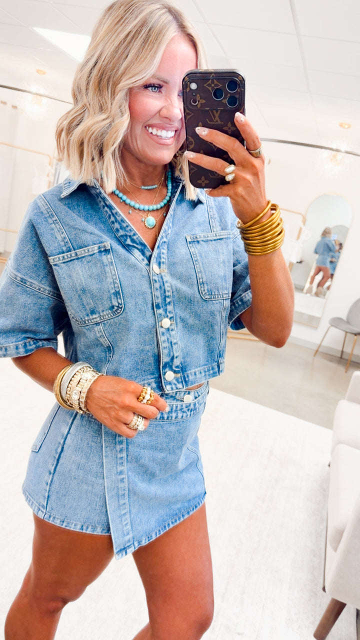 The Dolly Denim Wrap Skort Set