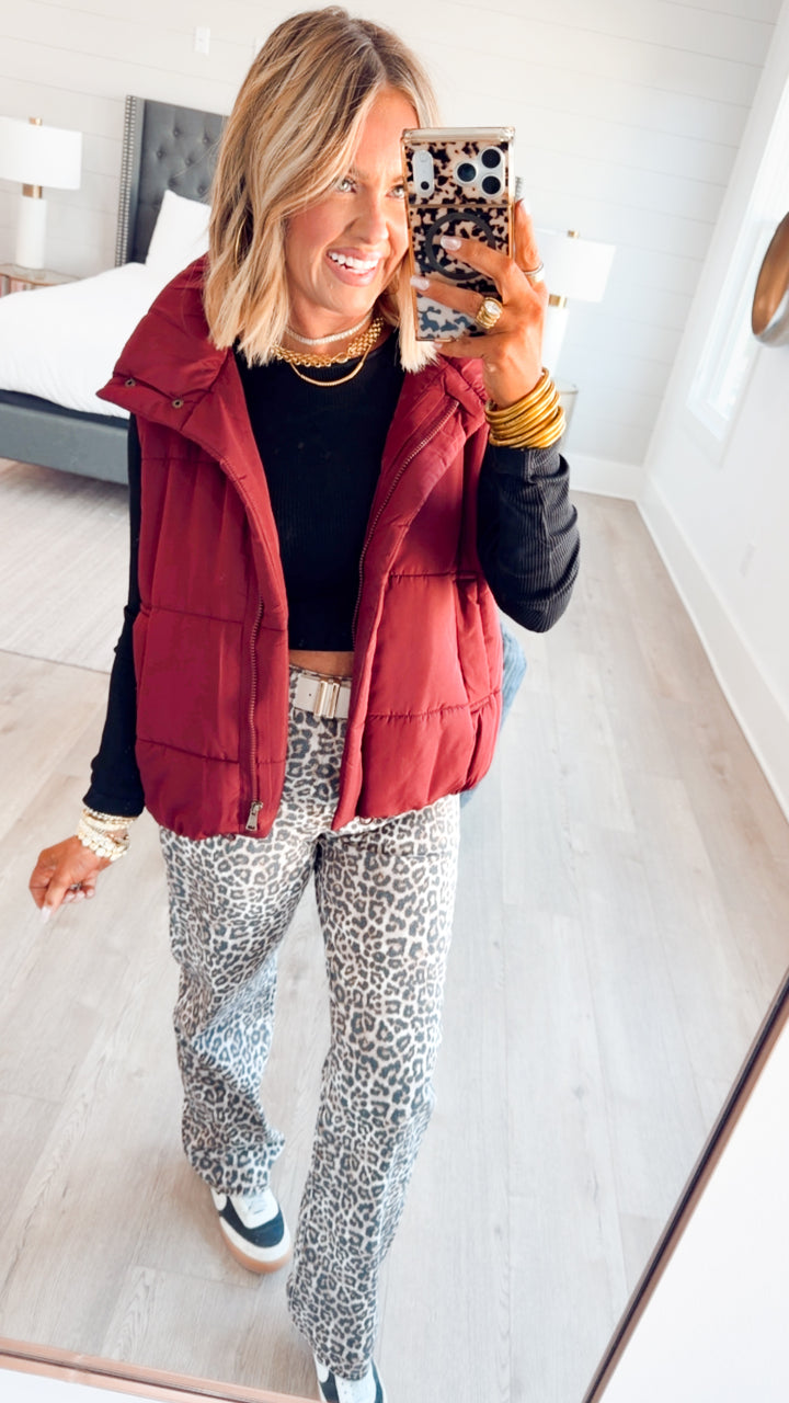 Summit Puffer Vest-Burgundy