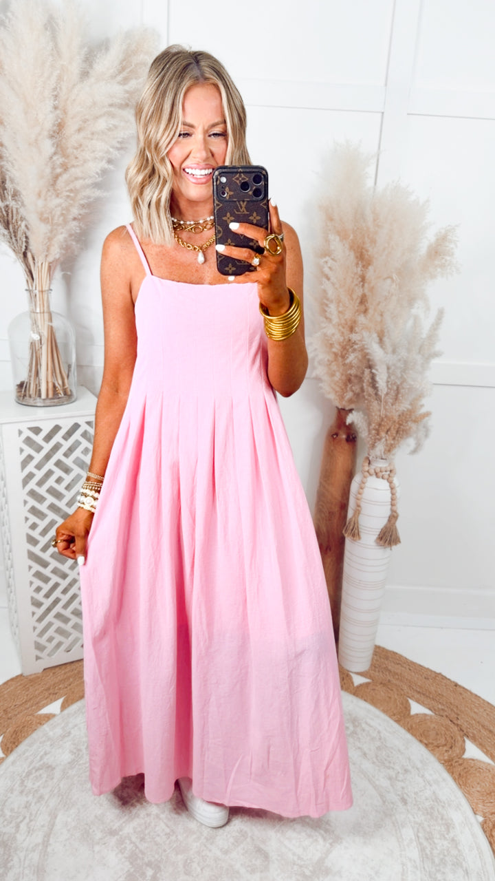 Clara Pleated Midi Dress-Hibiscus