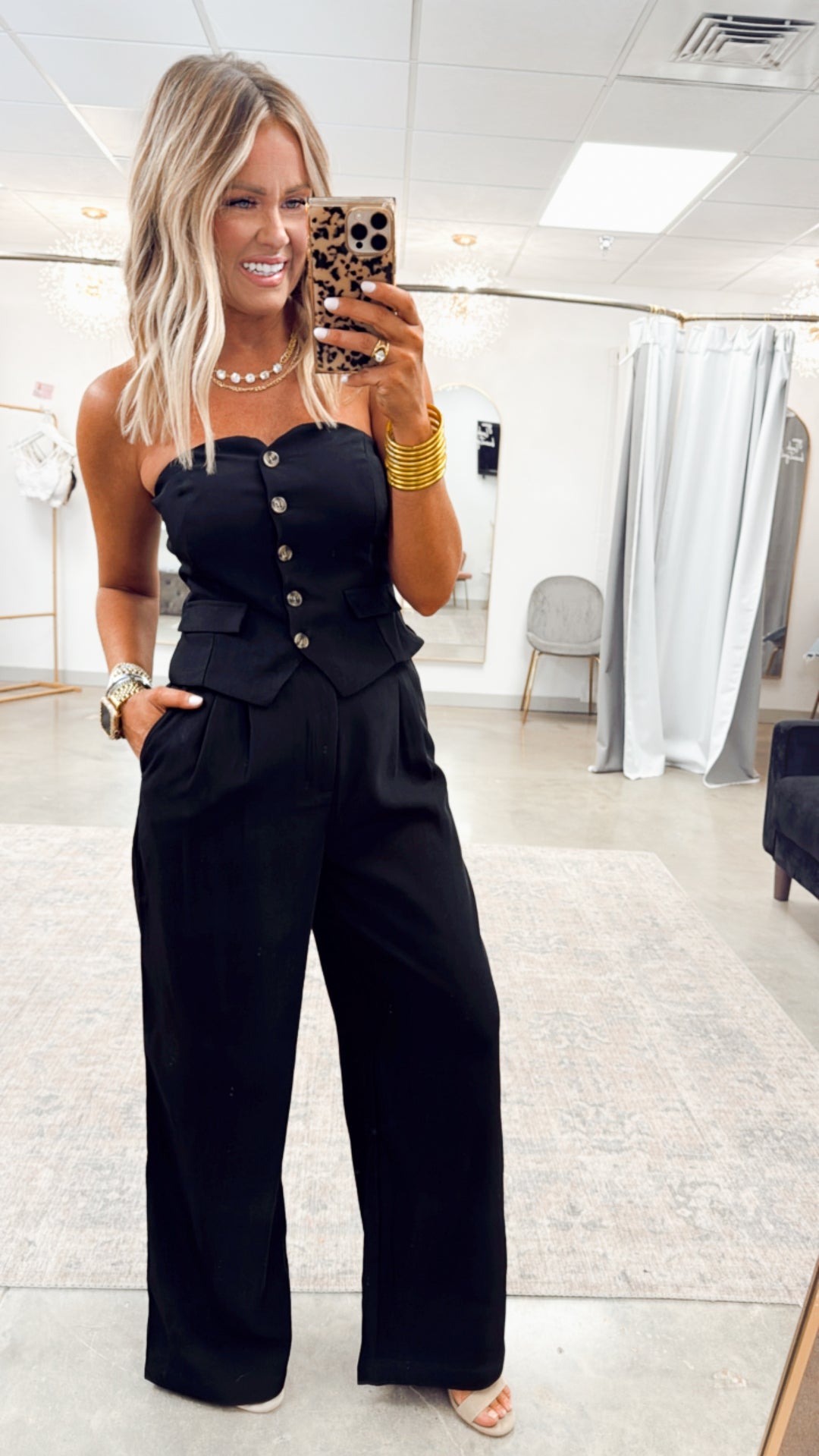 Cambria Crop Top and Wide Leg Pants Set-Black
