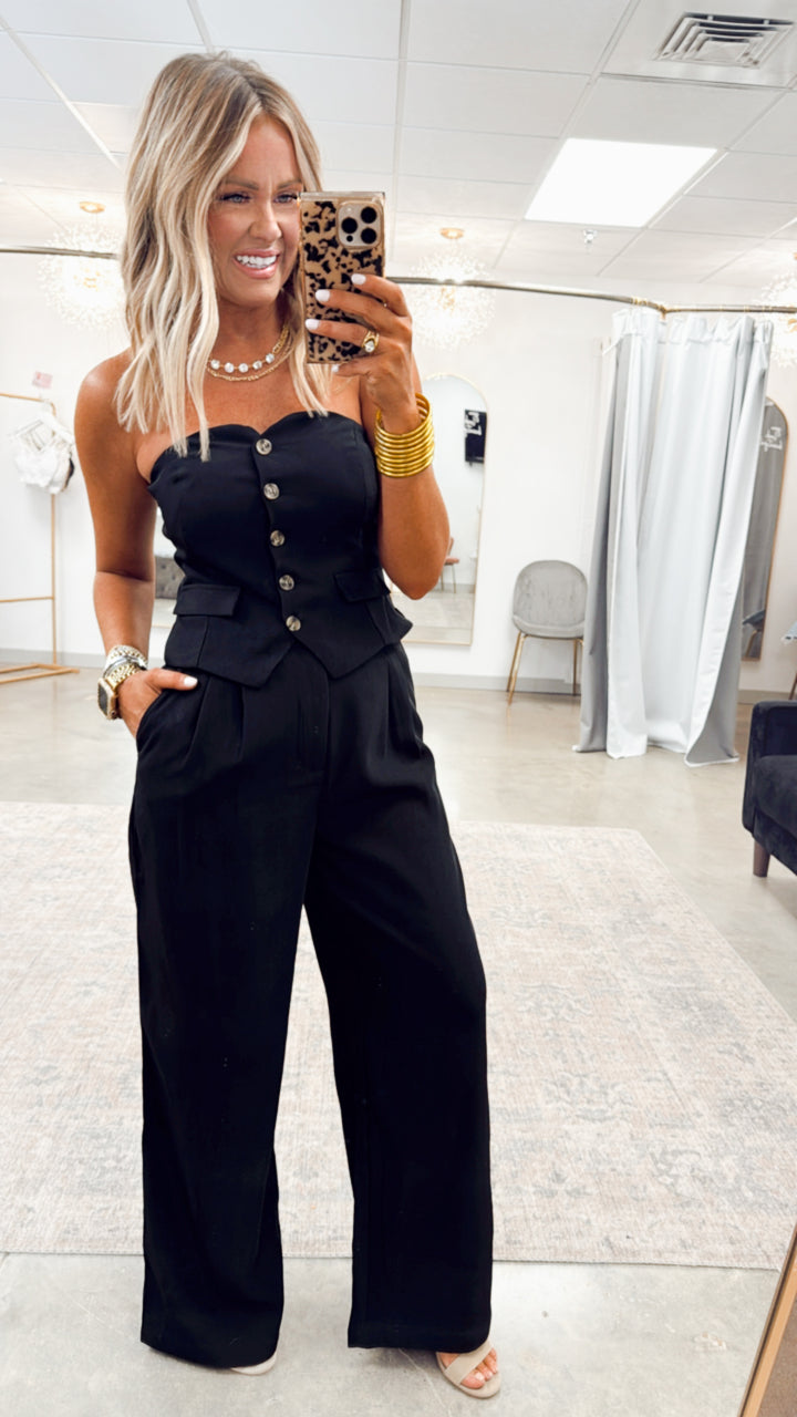 Cambria Crop Top and Wide Leg Pants Set-Black