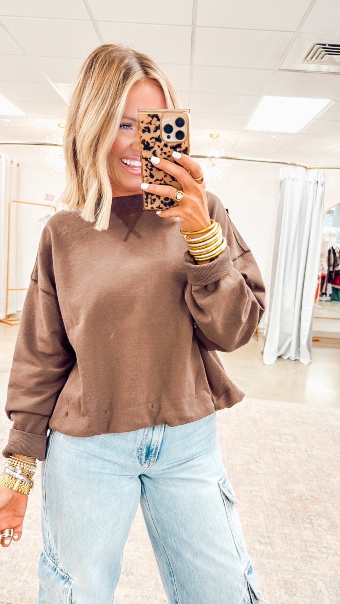 Lucy Bubble Hem Top-Chocolate