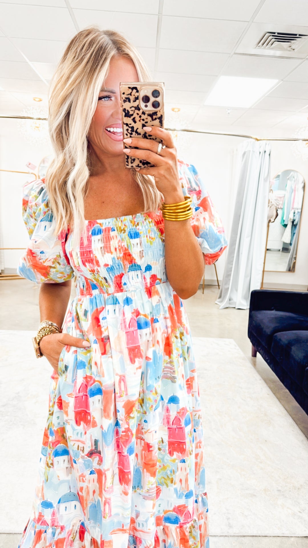 Santorini Smocked Midi Dress-Pink